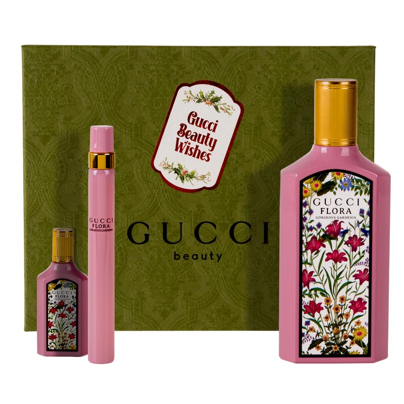 Gucci Flora Set : Gorgeous Gardenia 100 ml + Pen Spray 10 ml + Mini 5ml ...