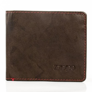 Zippo men's leather wallet, horizontal, mocha with red stitching