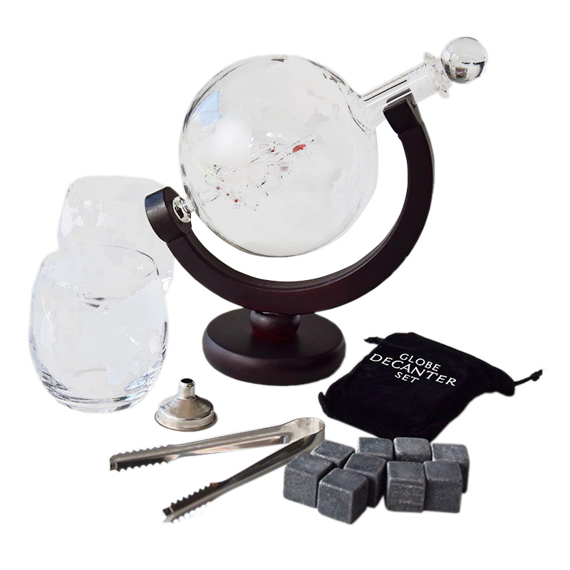 MIKAMAX Globus Decanter setWhisky Karaffe mit zwei Gläser,Whiskysteine