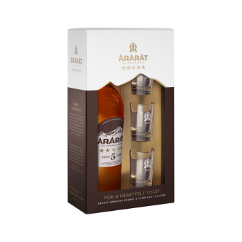 Ararat 5Y + 3 Glasses 0,7 l 40% Gift box - 1