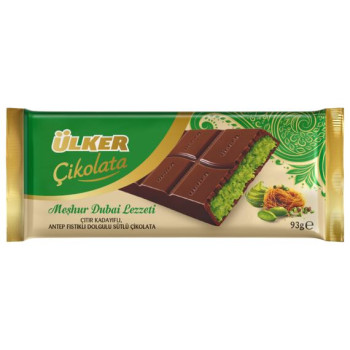 Ülker Dubai milk chocolate with pistachio filling with kadayif noodles 93g