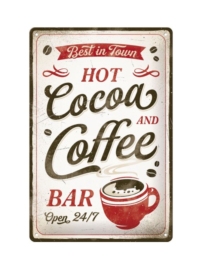 Blechschild 20x30 cm Hot Cocoa and Coffee