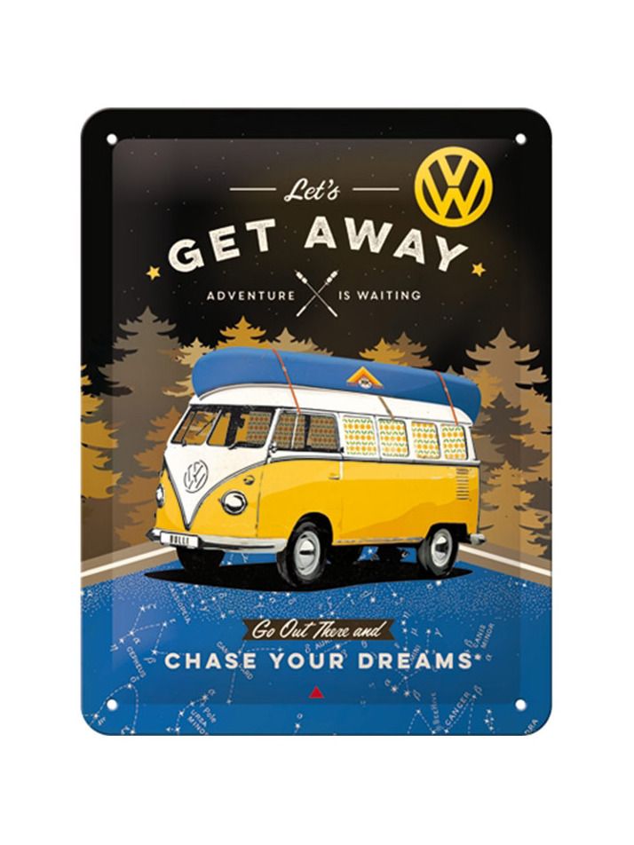 Blechschild 15x20 cm VW Bulli Let's Get Away (Night) 