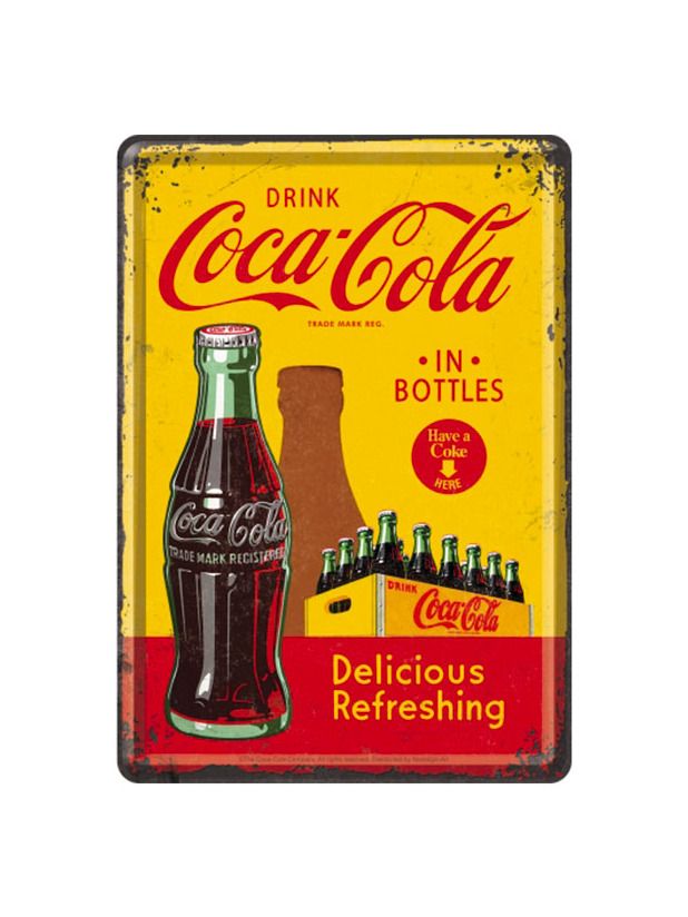 Blechschild Postkarte 10x14 cm Coca-Cola (In Bottles Yellow)