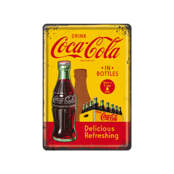 Blechschild Postkarte 10x14 cm Coca-Cola (In Bottles Yellow)