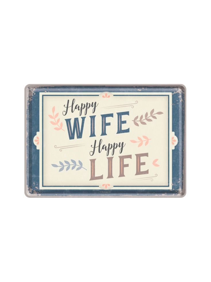 Blechschild Postkarte 10x14 cm Happy Wife Happy Life