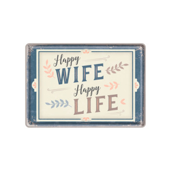 Blechschild Postkarte 10x14 cm Happy Wife Happy Life