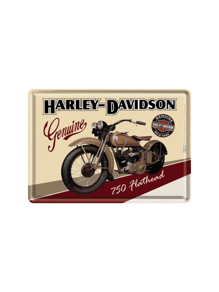 Blechschild Postkarte 10x14 cm Harley-Davidson 750 Flathead