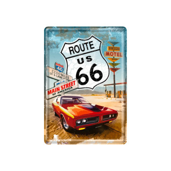 Blechschild Postkarte 10x14 cm Route 66 (Red car)