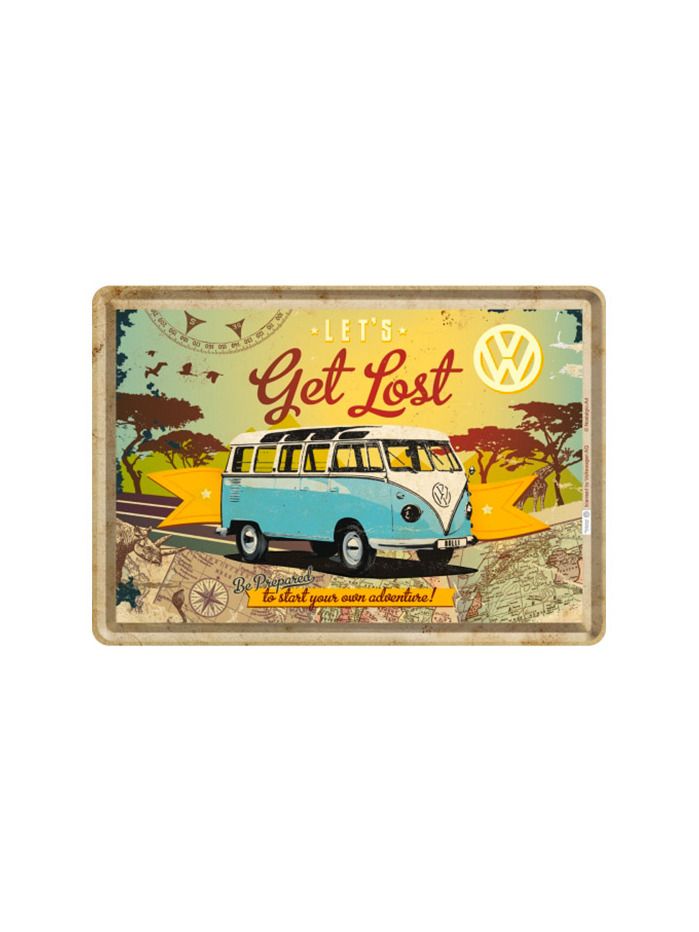 Blechschild Postkarte 10x14 cm VW Let's Get Lost