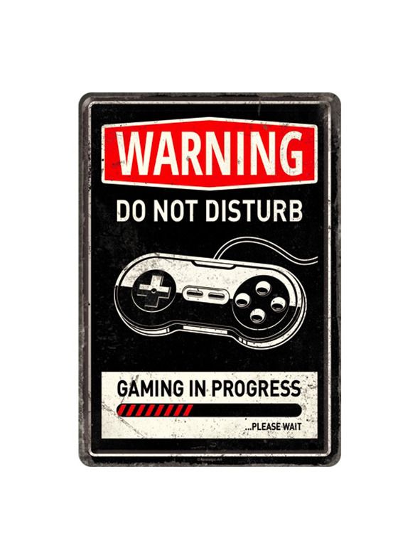Blechschild Postkarte 10x14 cm Gaming in Progress