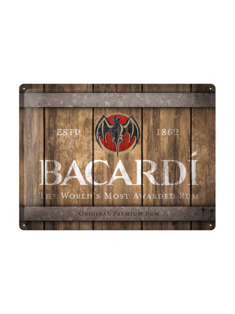 Blechschild 30x40 cm Bacardi (Wood Barrel Logo)
