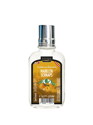 Emil Apricot Schnapps 0,1 l 35% Pocket Bottle with Shot Glass