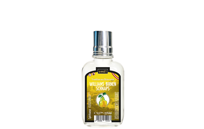 Emil Williams Pear Schnapps 0,1 l 35% Pocket Bottle with Shot Glass