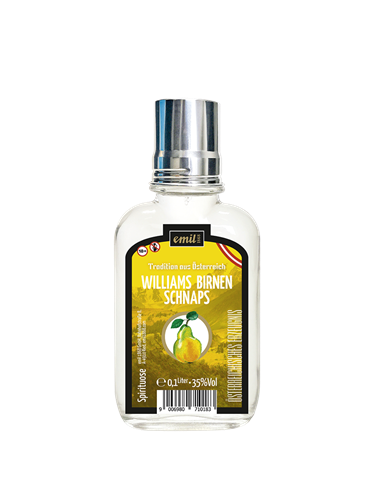 Emil Williams Pear Schnapps 0,1 l 35% Pocket Bottle with Shot Glass