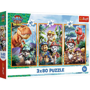 Puzzle 3v1 Tlapková patrola/Paw Patrol Dino Movie: Dinosauří hrdinové 3x80 dílků v krabici