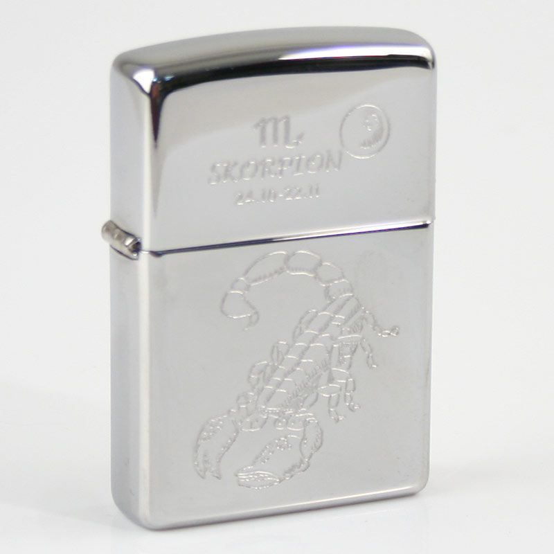 ZIPPO chrom poliert Skorpion Ha in kleiner Holzbox