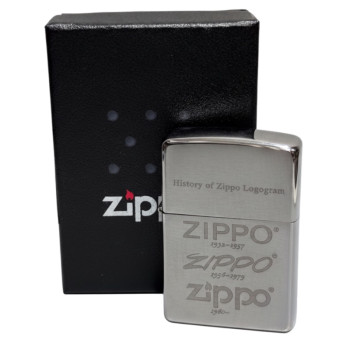 Zippo chrom geb.grav"History of Zippo Logos" 60000155
