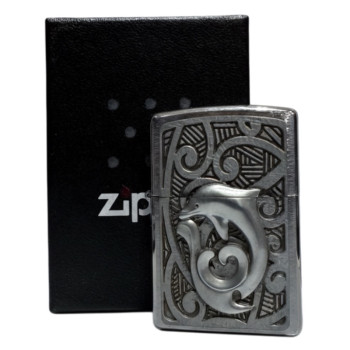 Zippo chrom gebürstet Plakette "Maori Dolphin" 2004495