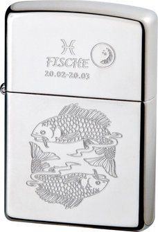 ZIPPO chrom poliert Fische Ha in kleiner Holzbox