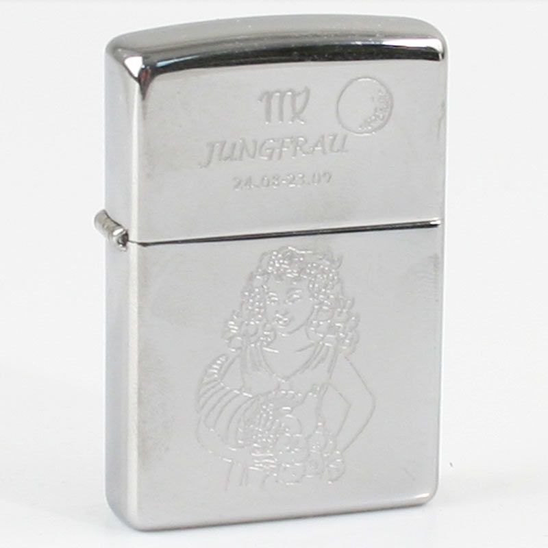 ZIPPO chrom poliert Jungfrau Ha in kleiner Holzbox